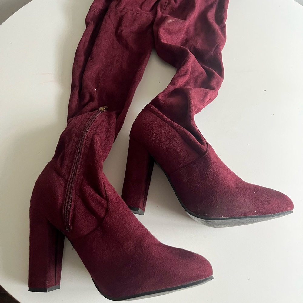 Streetwear Society Burgundy Faux Suede Over The Knee Boots Size 10